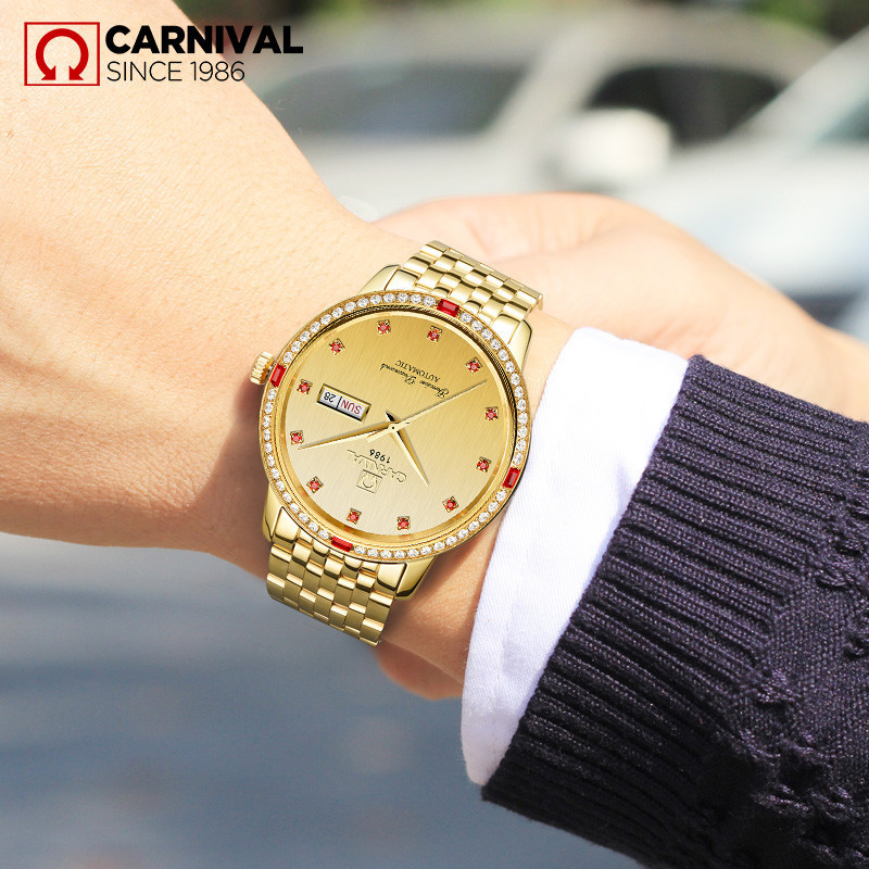 正品瑞士嘉年华Carnival手表新款男士全自动机械表 男休闲时尚精钢透底防水腕表双日历简约表盘轻奢风尚8676高清大图