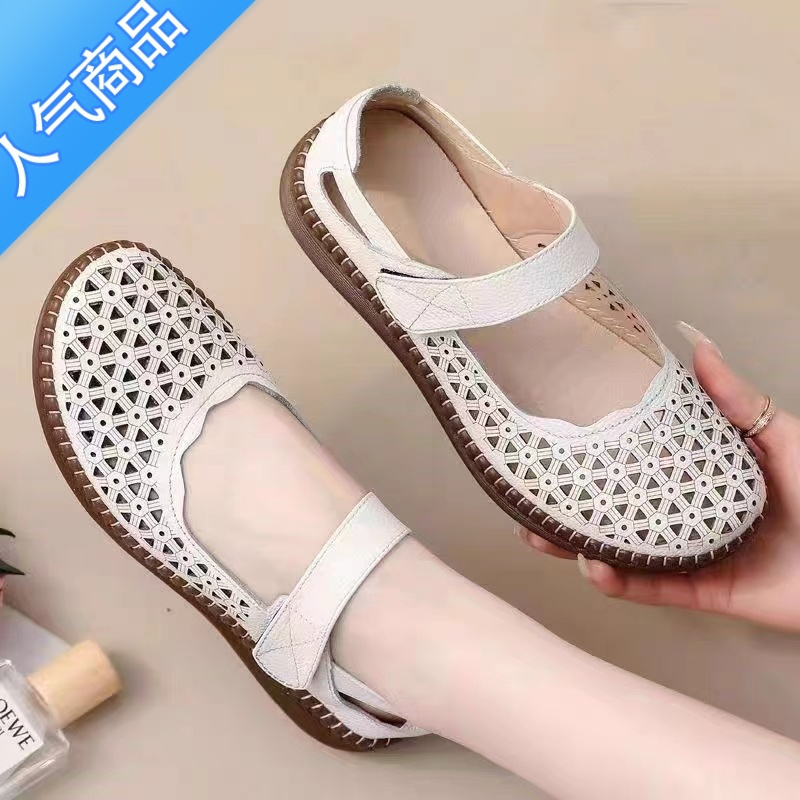 suntek老人凉鞋防滑舒适女妈妈夏季新款平底镂空中老年软底单鞋外穿