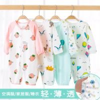 婴儿连体衣春夏季薄款新生儿长袖哈衣宝宝棉空调服家居睡衣爬服