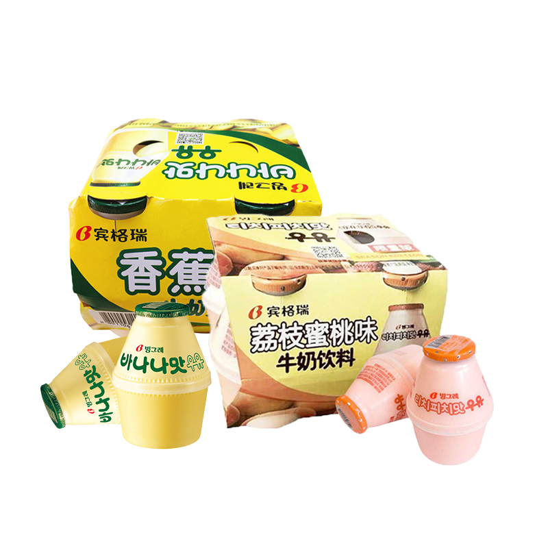 宾格瑞 香蕉味荔枝蜜桃味牛奶饮料组合装238ml*8(每周四发货)