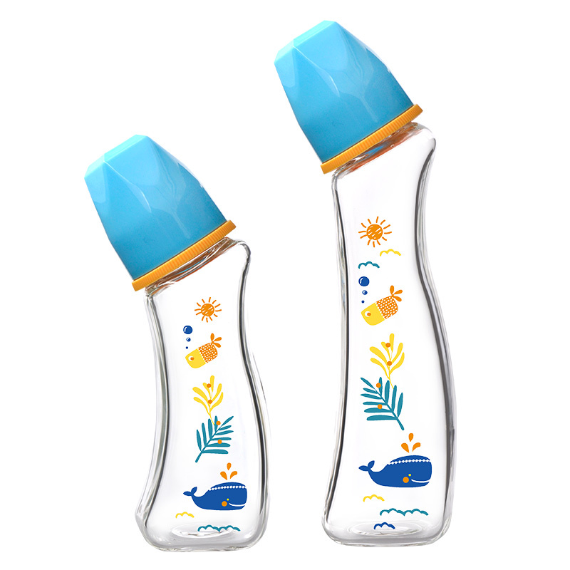 M&M弧形玻璃奶瓶海洋系列(150ml+240ml标口) 适用于0-3岁宝宝
