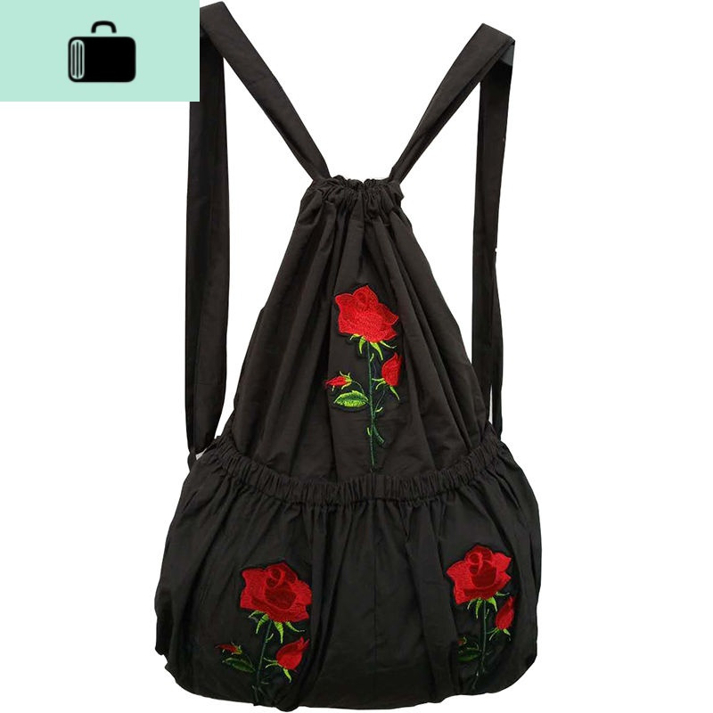 束口花布防水布中老年购物老年妈妈背包女双肩包买菜包大容量女士new