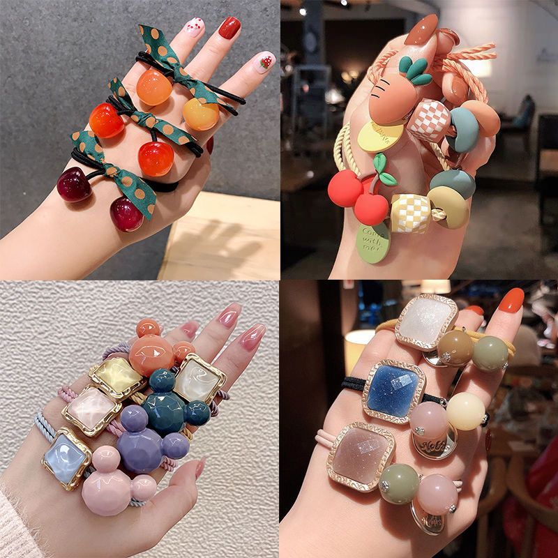韩版樱桃头绳网红发圈橡皮筋扎头发绳皮套头饰女成人学生简约时尚|小仙女套装[8条装]仙女粉系
