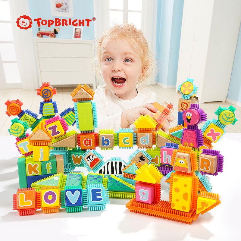特宝儿(topbright)鬃毛积木儿童玩具积木 木制100-200块实木宝宝积木玩具男孩女孩2周岁以上 120347