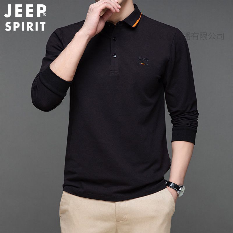 JEEP SPIRIT春秋新款长袖T恤休闲商务百搭中青年纯棉POLO衫男上衣