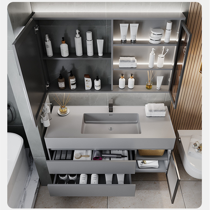 (送入户安装)汉德斯科卫浴柜智能镜柜浴室柜组合免漆实木纳米岩石一体盆挂墙式吊柜洗脸盆柜面盆柜洗手池洗漱台Y6025高清大图