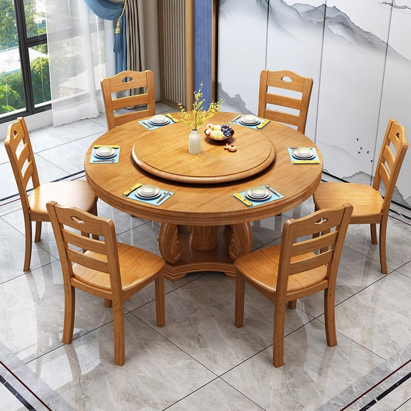 蒙卡森 餐桌橡木餐桌餐厅吃饭桌圆桌实木贴皮颜色可选可定制/张-2米单