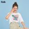 拉夏贝尔印花短袖女新款夏情侣装网红ins潮韩版抹茶绿牛