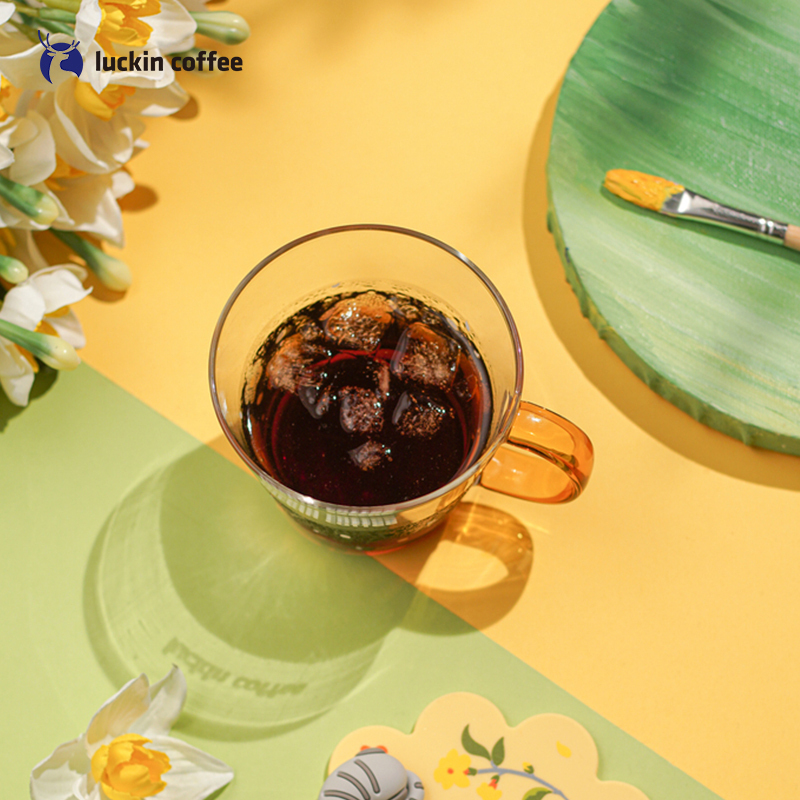 瑞幸咖啡(luckin coffee)花喵冷变玻璃杯女可爱便携高颜值水杯办公室茶杯