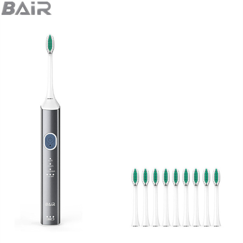拜尔(BAIR)X9成人通用 充电式电动牙刷 声波智能震动软毛情侣防水 摩卡灰 (主机+8个刷头+便携盒)