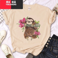 YIBUSHENGSloth T shirt 季女装时尚卡通树懒印花卡其色圆领短袖T恤r 成人XL C6