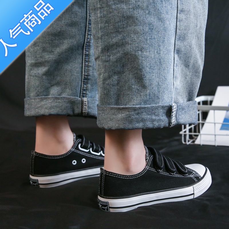 SUNTEK2023夏季新款魔术贴帆布鞋女学生韩版ulzzang布鞋子百搭小白鞋0高清大图