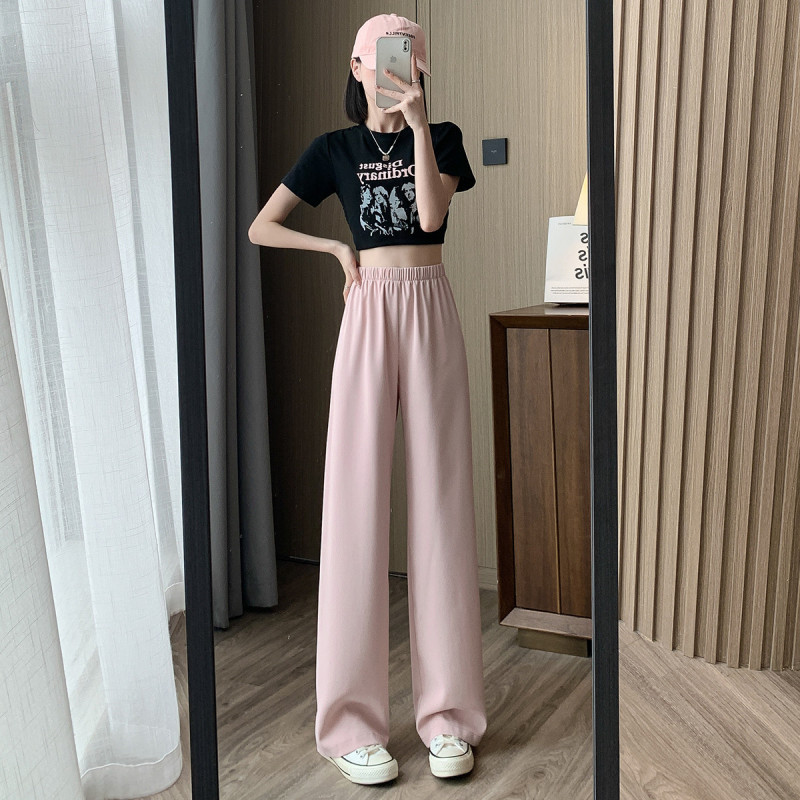 唐狮休闲长裤子女春夏季时尚休闲裤宽松休闲高腰垂感阔腿裤休闲阔腿裤