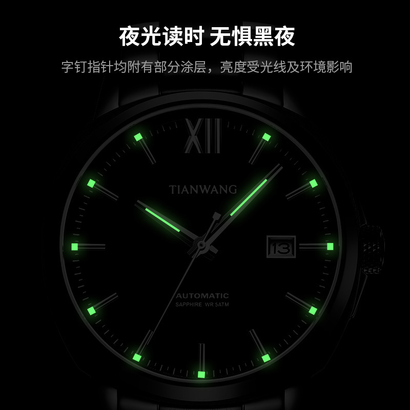 天王表(TIANWANG)手表 新品男表大表盘商务机械表蝴蝶扣防水男士手表51208