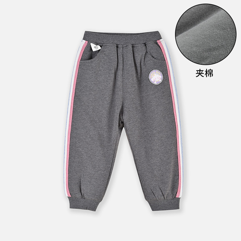 铅笔俱乐部童装2024秋冬新款女小童棉裤儿童加厚长裤宝宝夹棉裤子 110cm 深花灰