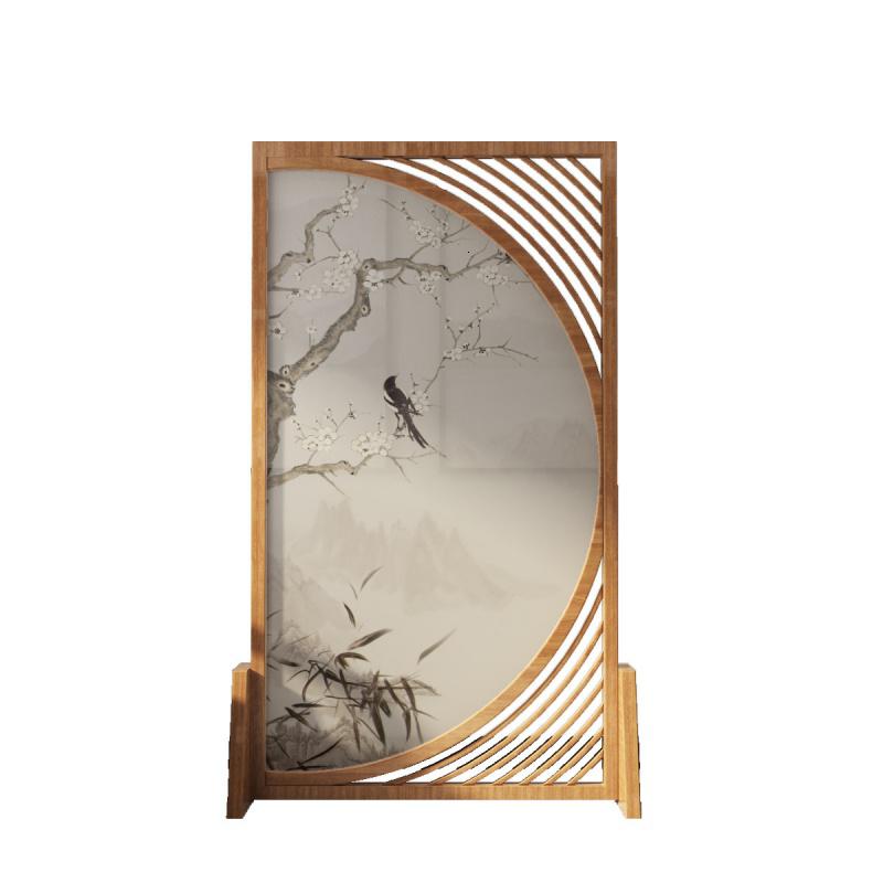 BONJEAN中式屏风隔断墙客厅入户玄关遮挡装饰半透纱办公实木家用落地座屏高清大图