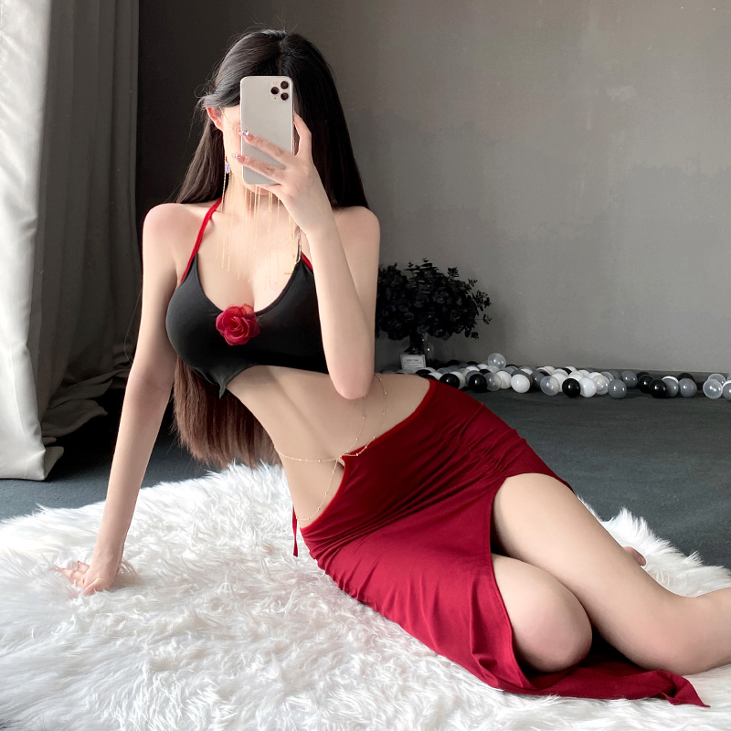 霏慕性感情趣内衣金链饰腰性感露背套装6615女式情趣睡衣制服床上衣服高开叉长裙高清大图