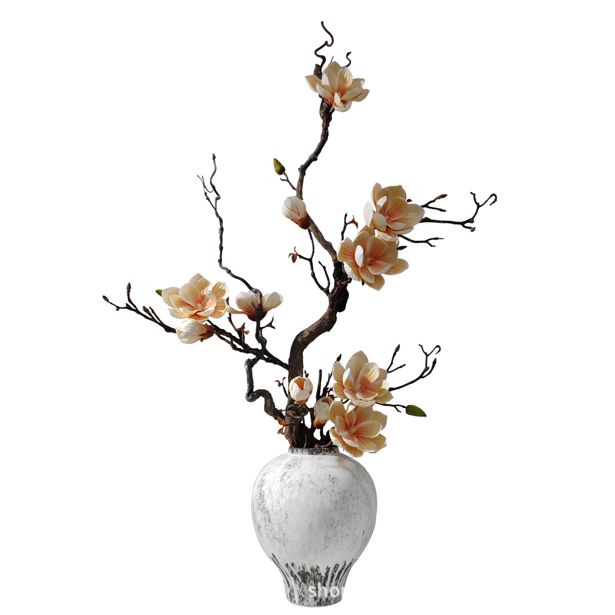 小窝厘 新中式仿真花装饰摆件古风家居样板房桌面装饰品客厅摆设(陶瓷花器+龙柳枝+仿真花)货号1456