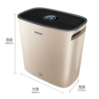 飞利浦(Philips)蒸发式加湿器4L大容量 5挡风速触摸式纳米无雾加湿净化一体机 HU5931/00