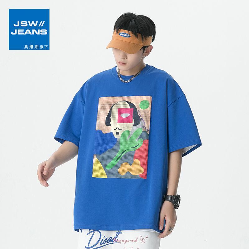 真维斯旗下JSW潮牌纯棉印花短袖T恤男士夏季男装上衣宽松潮流体恤