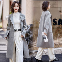 高级感羊毛羊绒大衣女秋冬季2024新款韩系小个子呢子加厚毛呢外套双面羊毛绒大衣女中长款2024秋冬新款加厚高端宽松羊毛呢 S 灰色