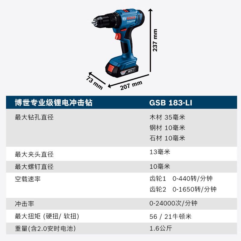博世(BOSCH)GSB183双锂电冲击钻18V充电电钻螺丝刀打孔图片