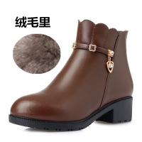 [牛皮真羊毛35-43]真皮女短靴坡跟大码女士靴中老年妈妈棉鞋雪地靴厚底女棉鞋女棉靴2021麦可斯.米娅秋冬(冬季)