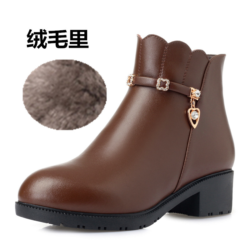 [牛皮真羊毛35-43]真皮女短靴坡跟大码女士靴中老年妈妈棉鞋雪地靴厚底女棉鞋女棉靴2021麦可斯.米娅秋冬(冬季)