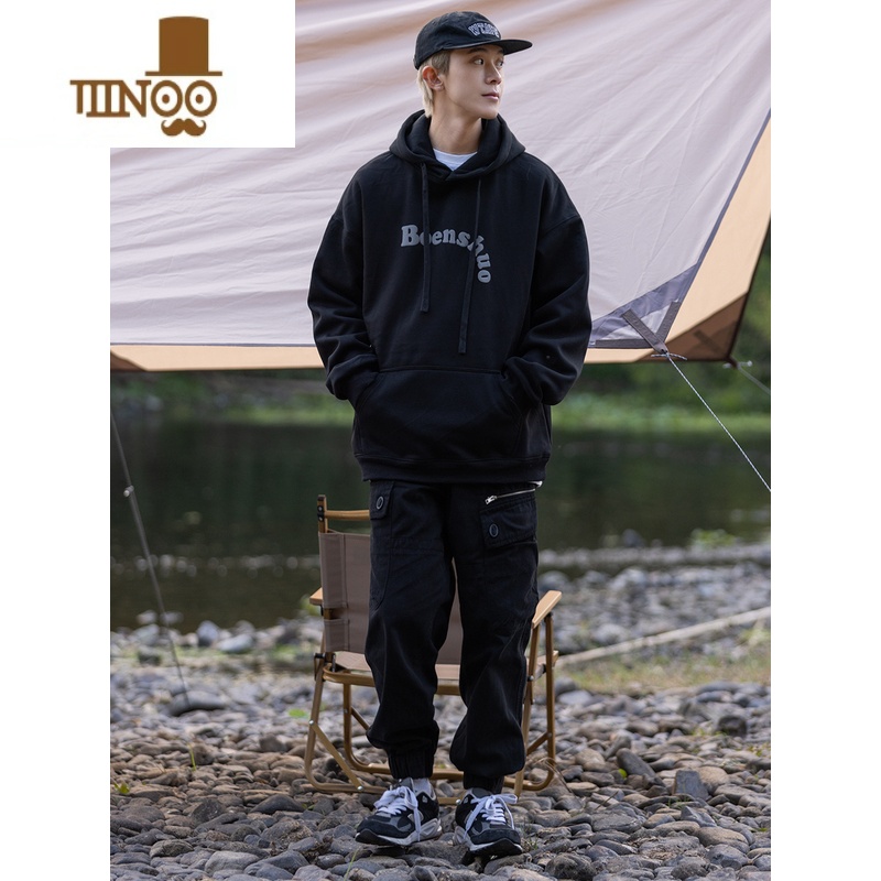 YANXU个性字母发泡日系潮流男女宽松连帽休闲卫衣ins青年外套高清大图