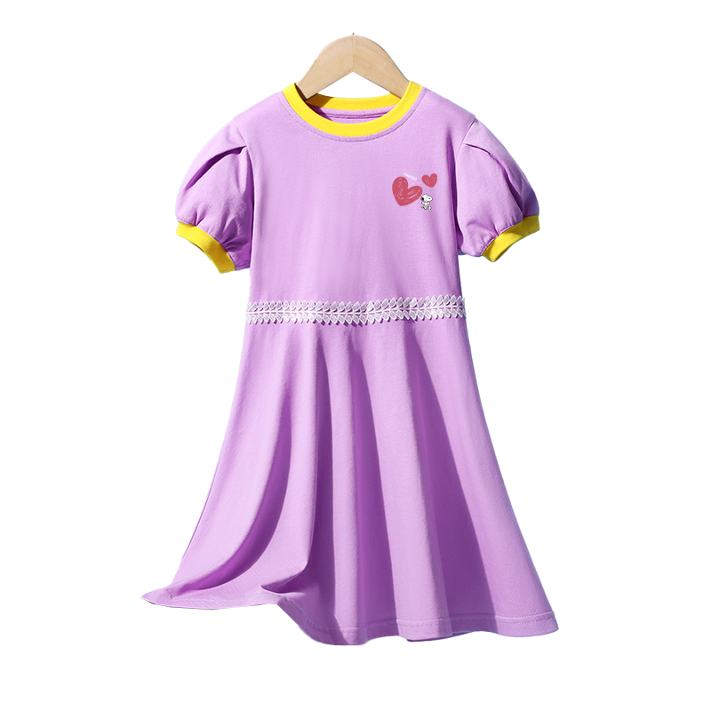 (snoopy)女童裙子夏季儿童短袖连衣裙新款小女孩韩版泡泡袖公主裙子