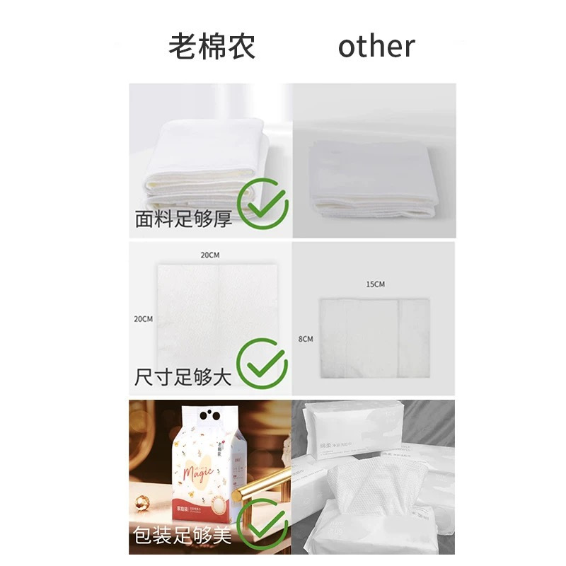 老棉农洗脸巾一次性擦脸巾洗面洁面巾悬挂式大包家庭装干湿两用巾160抽*3提