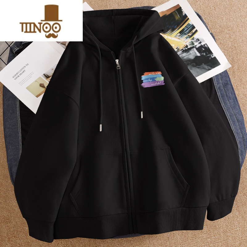 YANXU加绒加厚拉链卫衣男士2022新款ins潮牌oversize连帽开衫外套高清大图