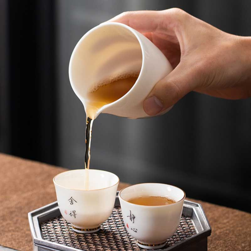 方然 羊脂玉瓷描金公道杯 228ML高清大图