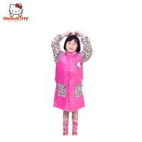 凯蒂猫HelloKitty豹纹儿童雨衣PVC材质雨披女童带书包位加厚卡通小学生幼儿园充气连体防水面料雨具玫红颜色3514