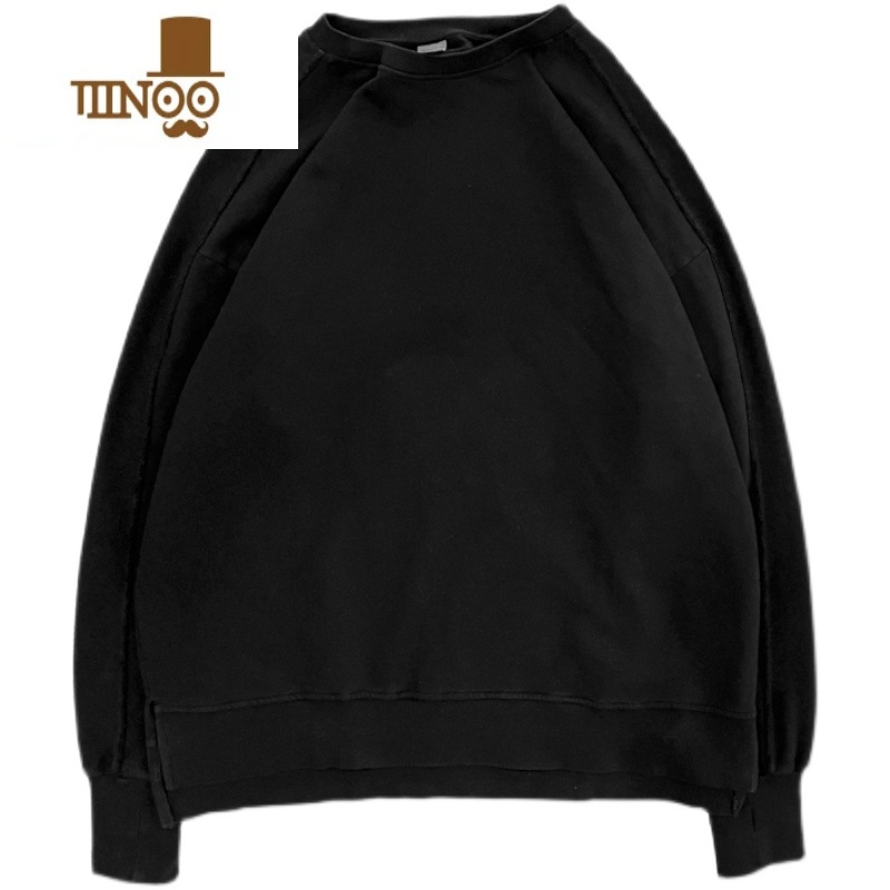 YANXU长袖t恤男宽松圆领纯色百搭上衣港风痞帅休闲打底衫韩版卫男高清大图