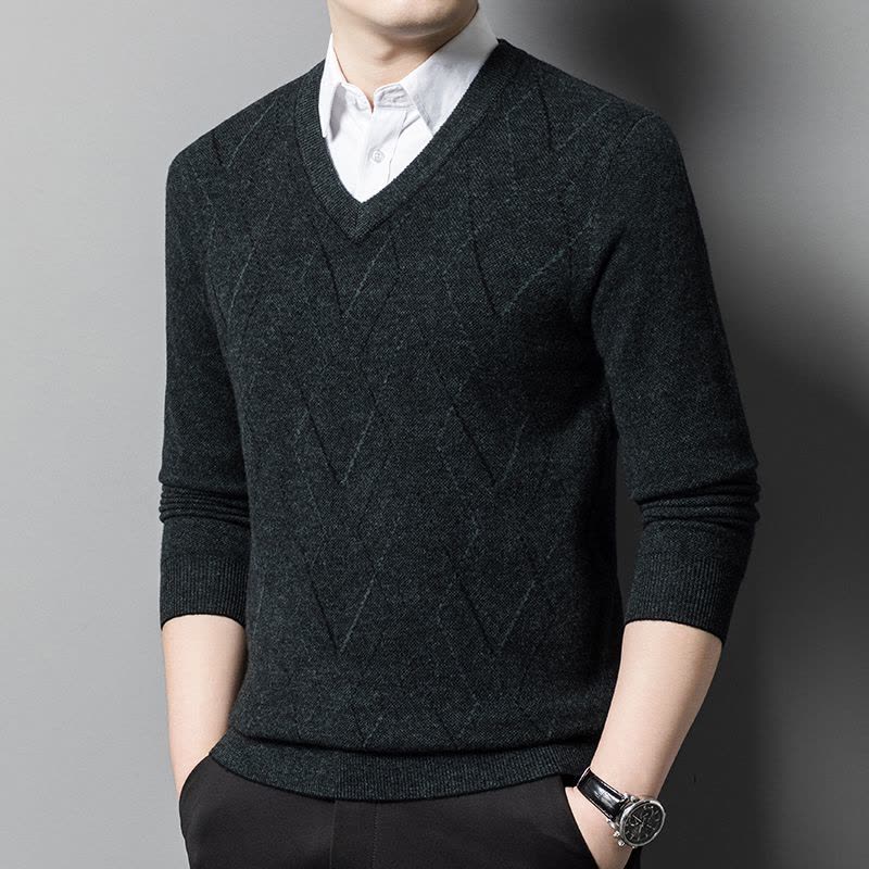加厚V领羊绒衫男士100纯羊毛绒春秋V领纯色双股加厚款中年鸡心领毛衣V领羊毛衫男2024秋季新款商务纯色高端针织毛衣图片