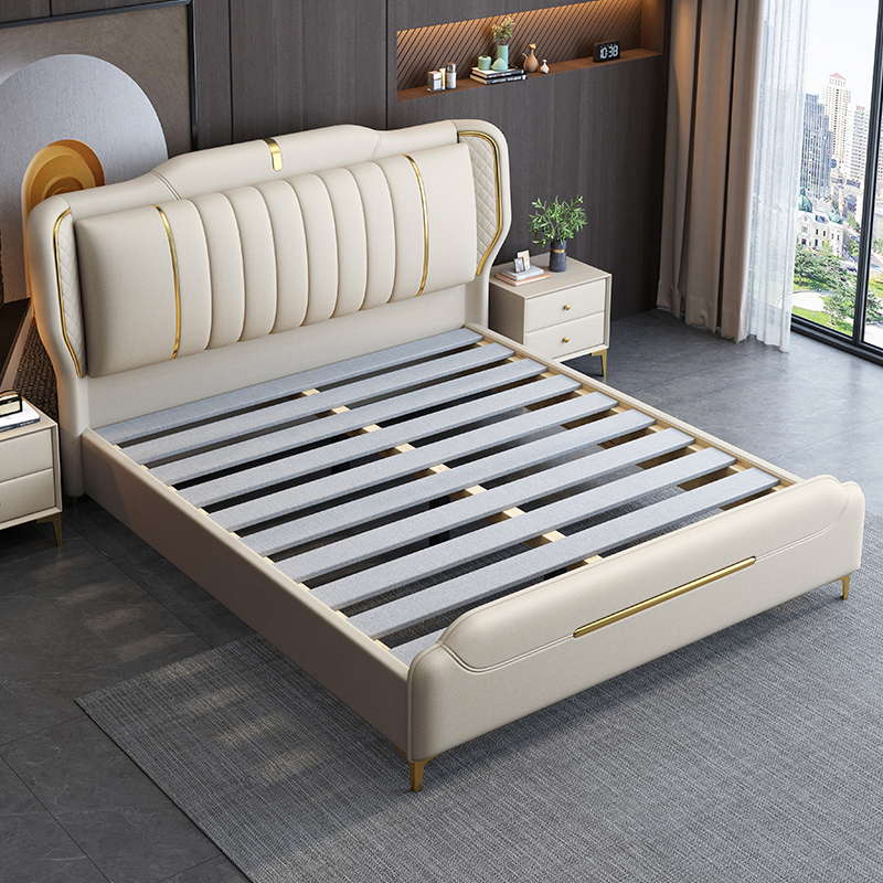 意式真皮床轻奢现代简约主卧室双人床小户型储物床家用软包大婚床高清大图