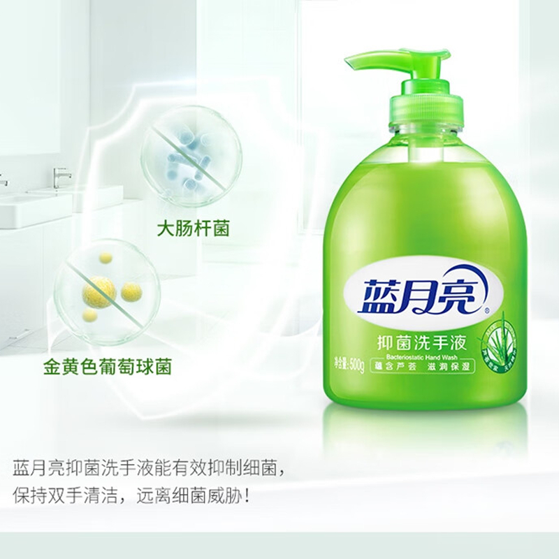 蓝月亮 芦荟抑菌洗手液泡沫丰富500g瓶 清洁抑菌99.9%学生适用