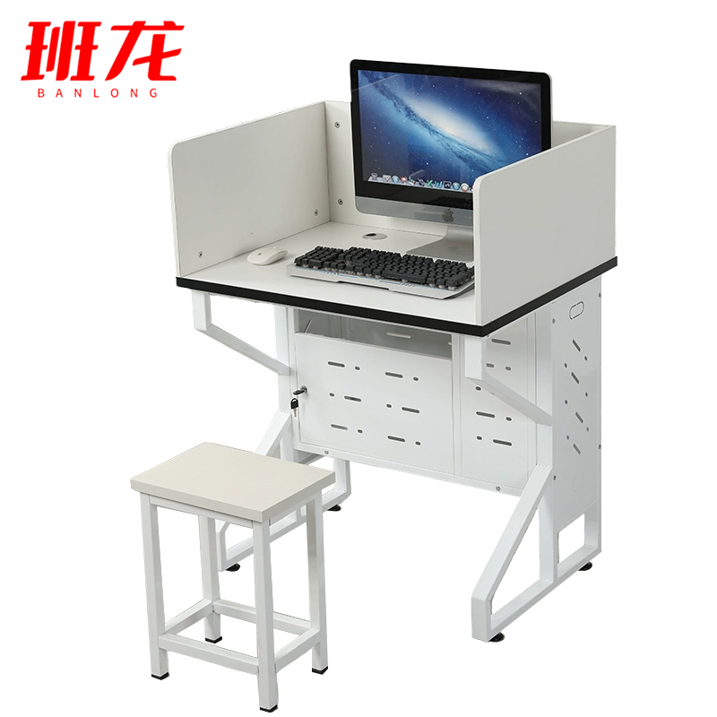 班龙屏风电脑桌0.8m白色套高清大图