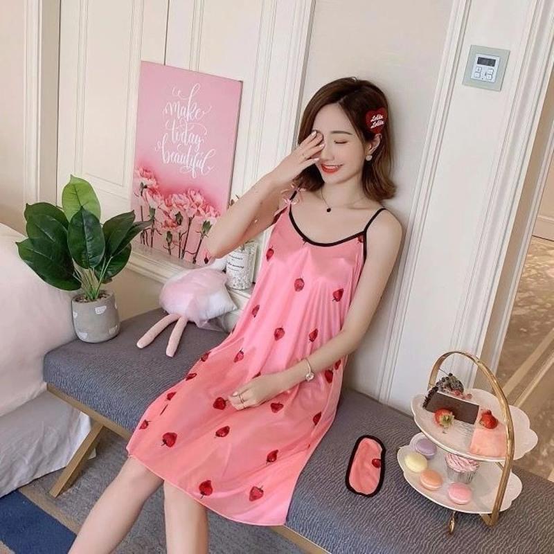 吊带睡裙女夏季冰丝绸性感睡衣春秋韩版薄款宽松真丝微透明家居服