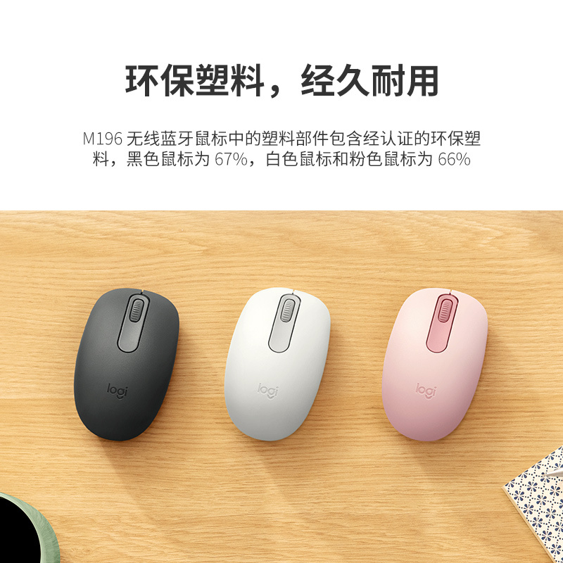 罗技(Logitech)M196 无线蓝牙鼠标 办公鼠标 笔记本商务办公家用 小巧便携 对称手型 珍珠白
