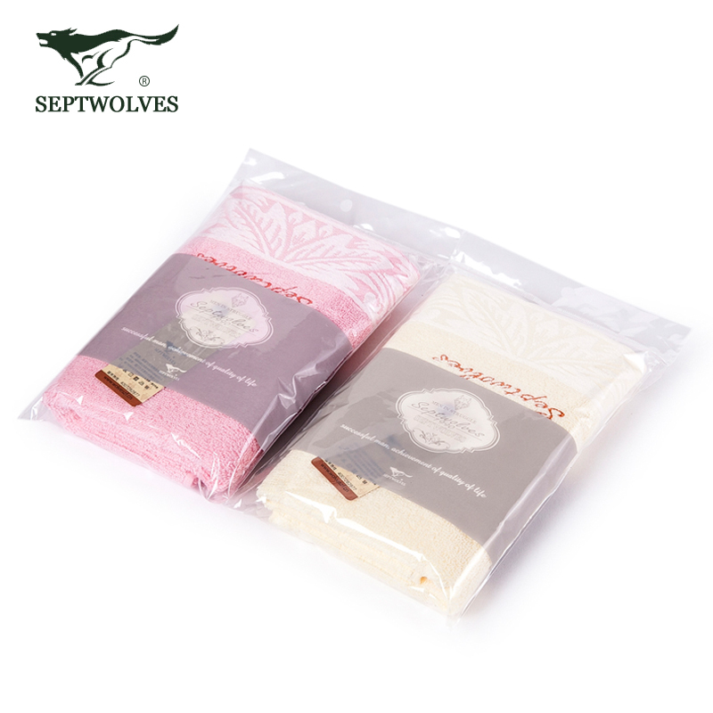 七匹狼(SEPTWOLVES)提缎纯棉毛巾 柔软洗脸巾净重95g 单条装(浅粉/浅蓝/黄色/杏色/天蓝/红色)34*75
