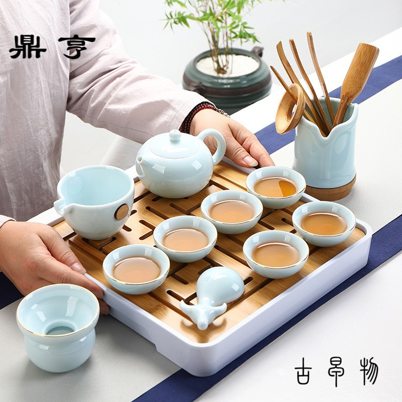鼎亨影青瓷功夫茶具套装家用整套白瓷简约办公泡茶盖碗陶瓷喝茶杯