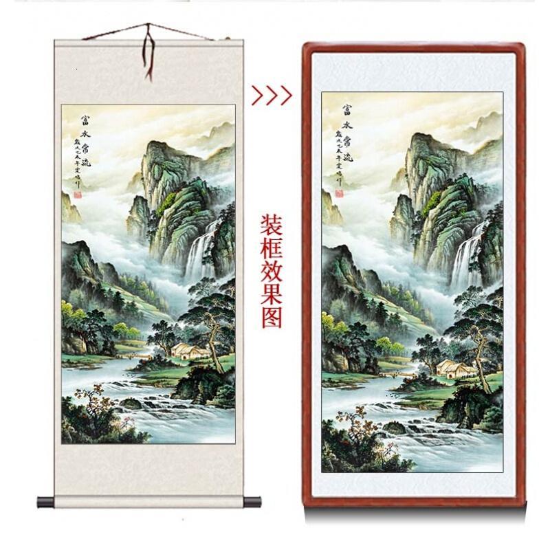 18新款国画山水画书画字画靠山挂画画客厅装饰画中堂画卷轴