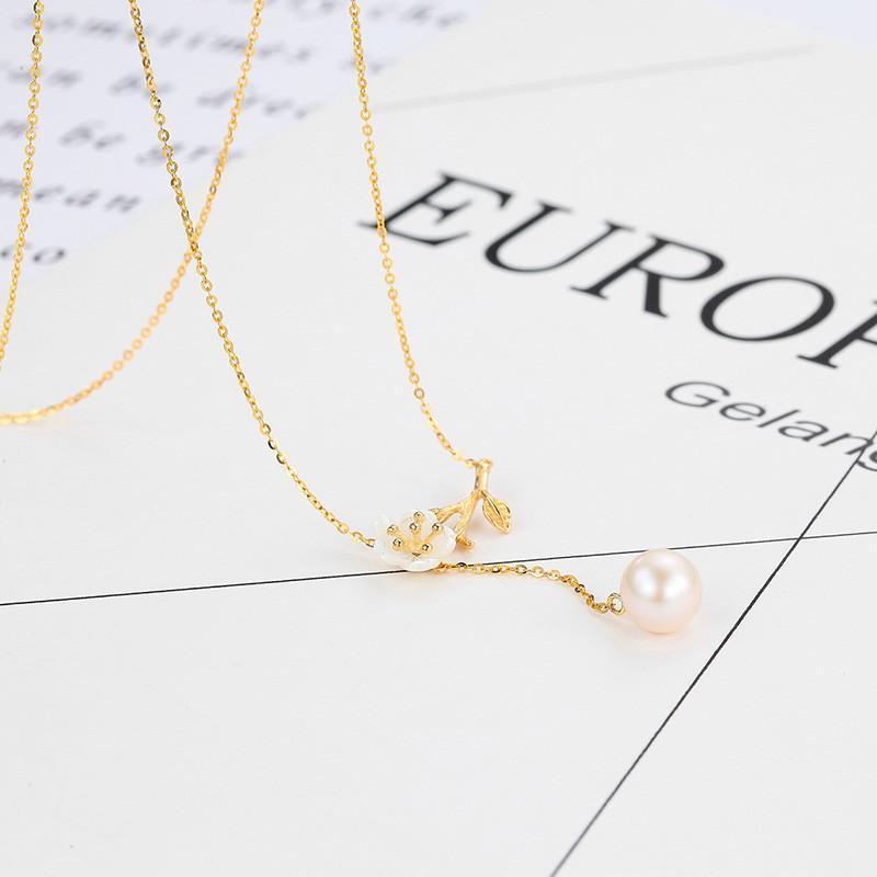 潮宏基吾爱臻馨18k金淡水珍珠贝壳项链坠链女士fq