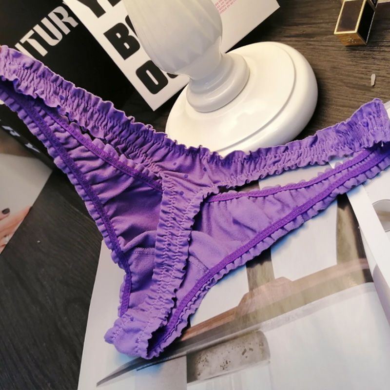 新款性感潮女士丁字内裤舒适高弹力棉质低腰女生性感诱惑迷人T裤 高弹力棉质圆点 玫红色 S 偏大建议2.1-2.35尺腰围