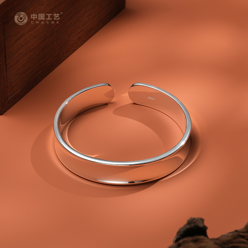 中国工艺 足银开口平安无事手镯 扁平足银手镯约43克