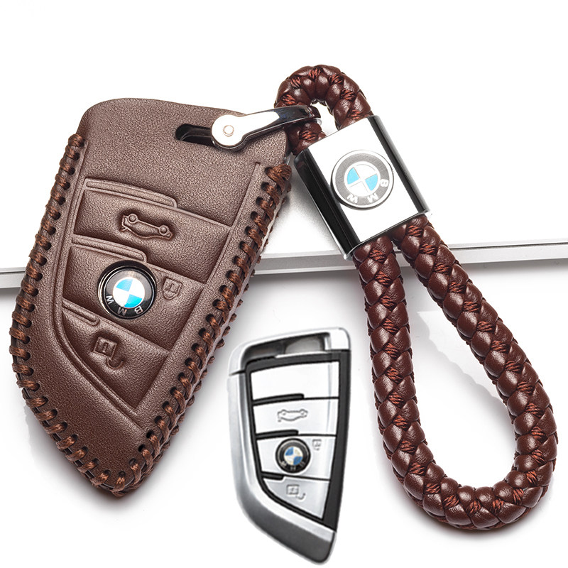 【补贴10%】2020款宝马x1/X2钥匙套18款专用汽车真皮钥匙包扣新智能刀锋2016汽车钥匙包 C款咖啡色刀锋一键启动三个按键+绳