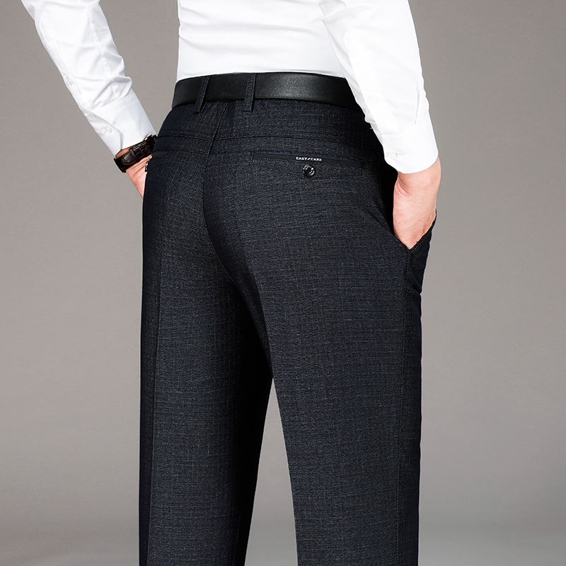 金盾kindon夏季薄款天丝中年西裤男直筒长裤子免烫西装裤宽松商务正装