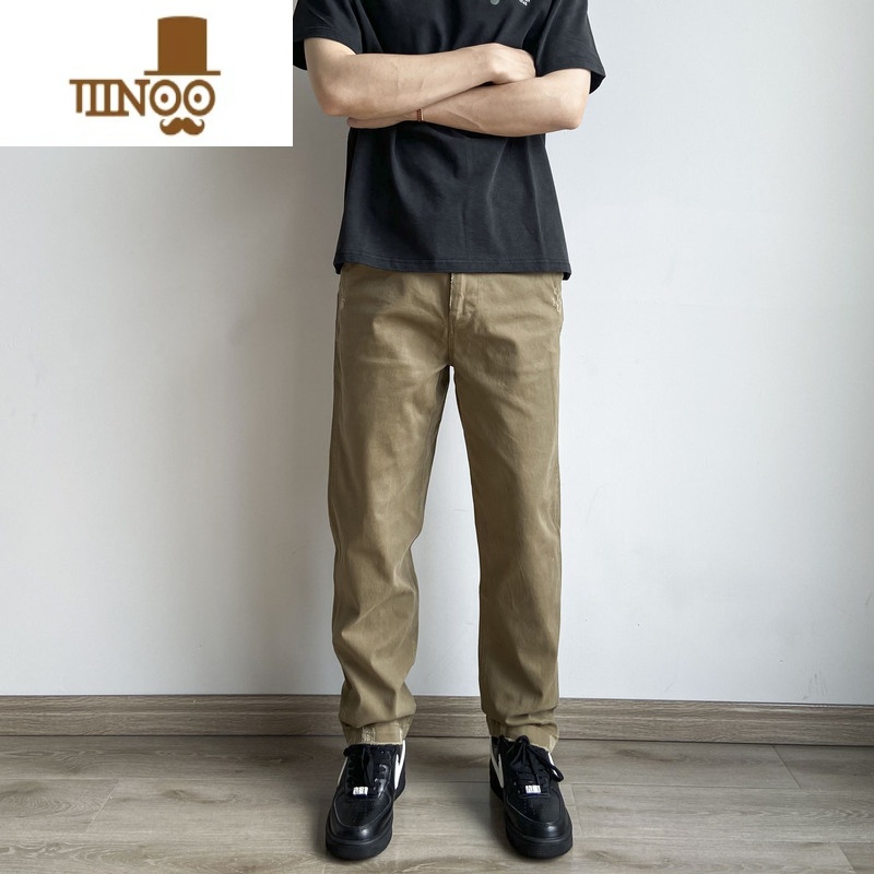 YANXU薄款美式休闲卡其军绿水洗男士直筒宽松做旧破坏碳素情侣长裤高清大图